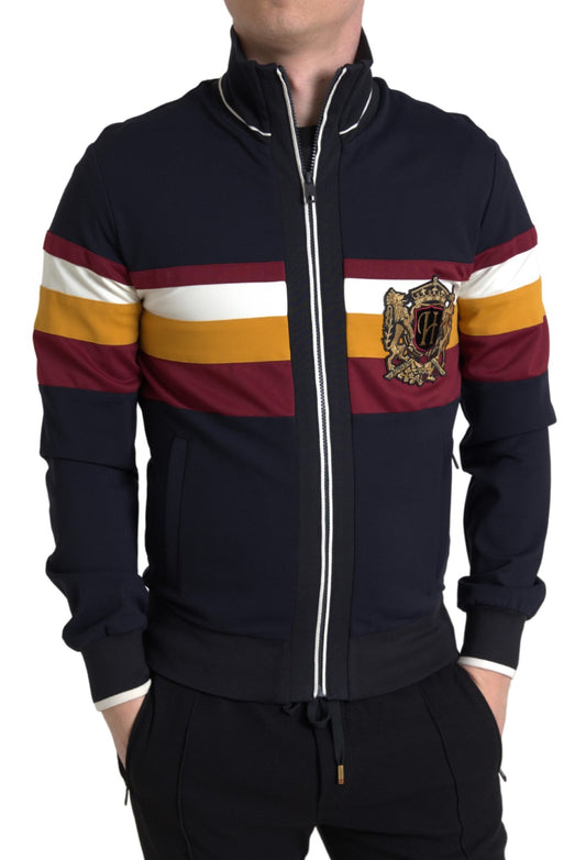 Dolce &amp; Gabbana Elegant blue striped zip-up knit sweater