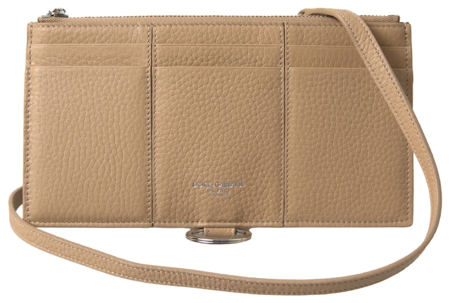 Dolce &amp; Gabbana Elegant beige leather wallet with removable strap