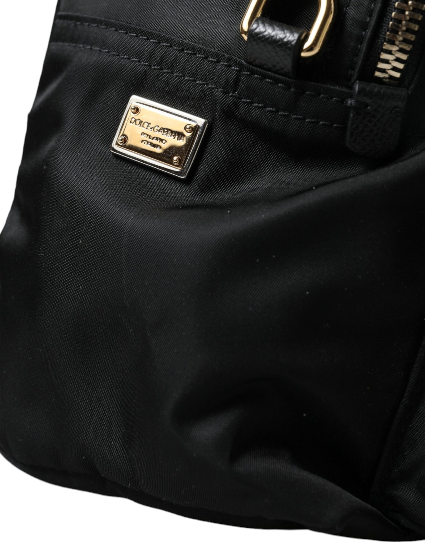 Dolce & Gabbana Eleganter Schwarz-Gold-Detail-Rucksack