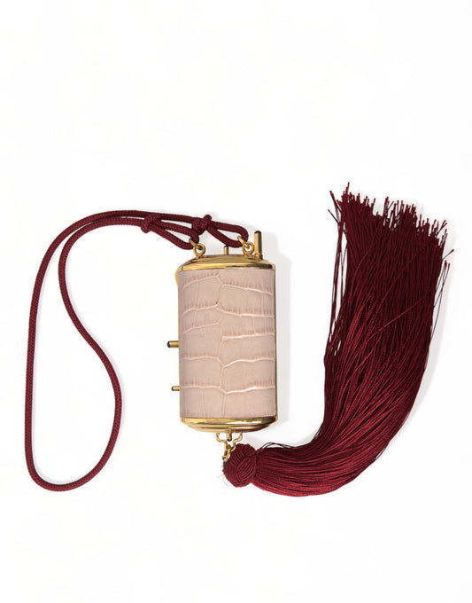 Dolce &amp; Gabbana Exotic Pink Leather Mini Mirror Bag with Tassel