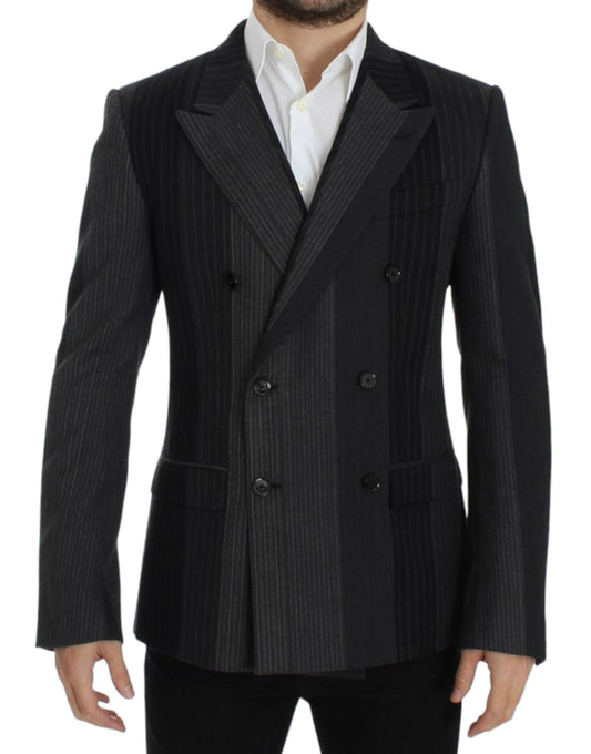 Dolce &amp; Gabbana Elegant grey striped slim wool blazer