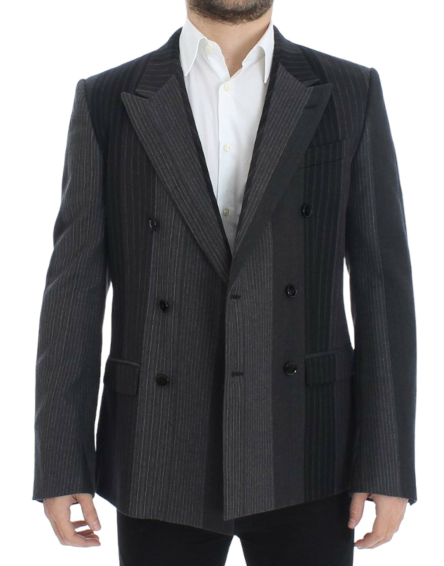 Dolce & Gabbana Eleganter grauer gestreifter schmaler Wollblazer