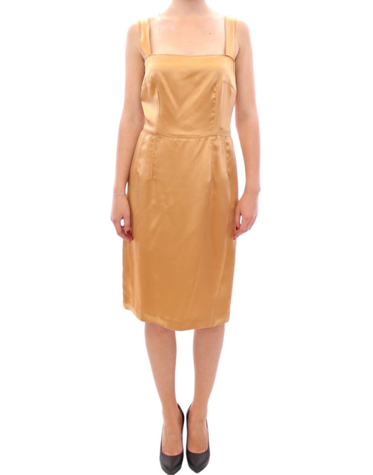 Dolce &amp; Gabbana Elegant knee-length silk sheath dress in bronze