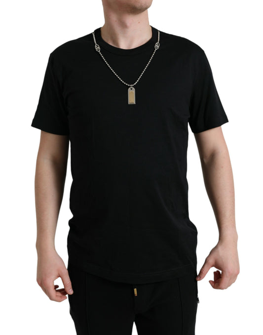 Dolce &amp; Gabbana Plain cotton T-shirt with round neck and chain detail