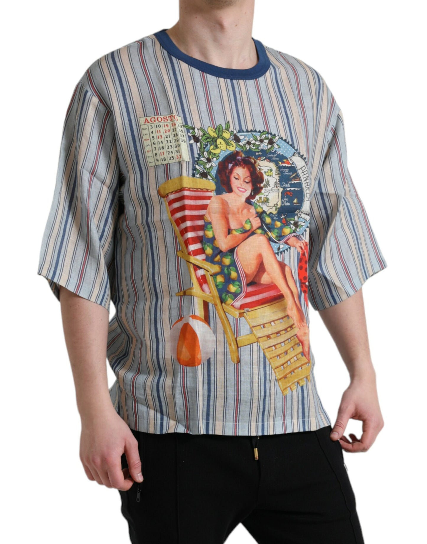 Dolce &amp; Gabbana Elegant linen T-shirt with AGOSTO motif