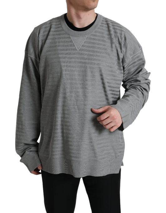 Dolce &amp; Gabbana Elegant grey striped silk round neck sweater