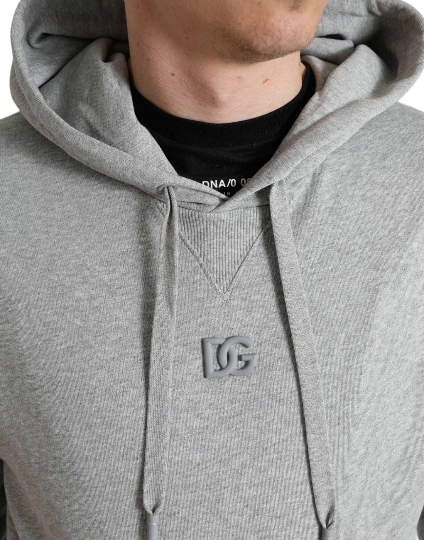 Dolce & Gabbana Schicker grauer Logo-Baumwollpullover mit Kapuze