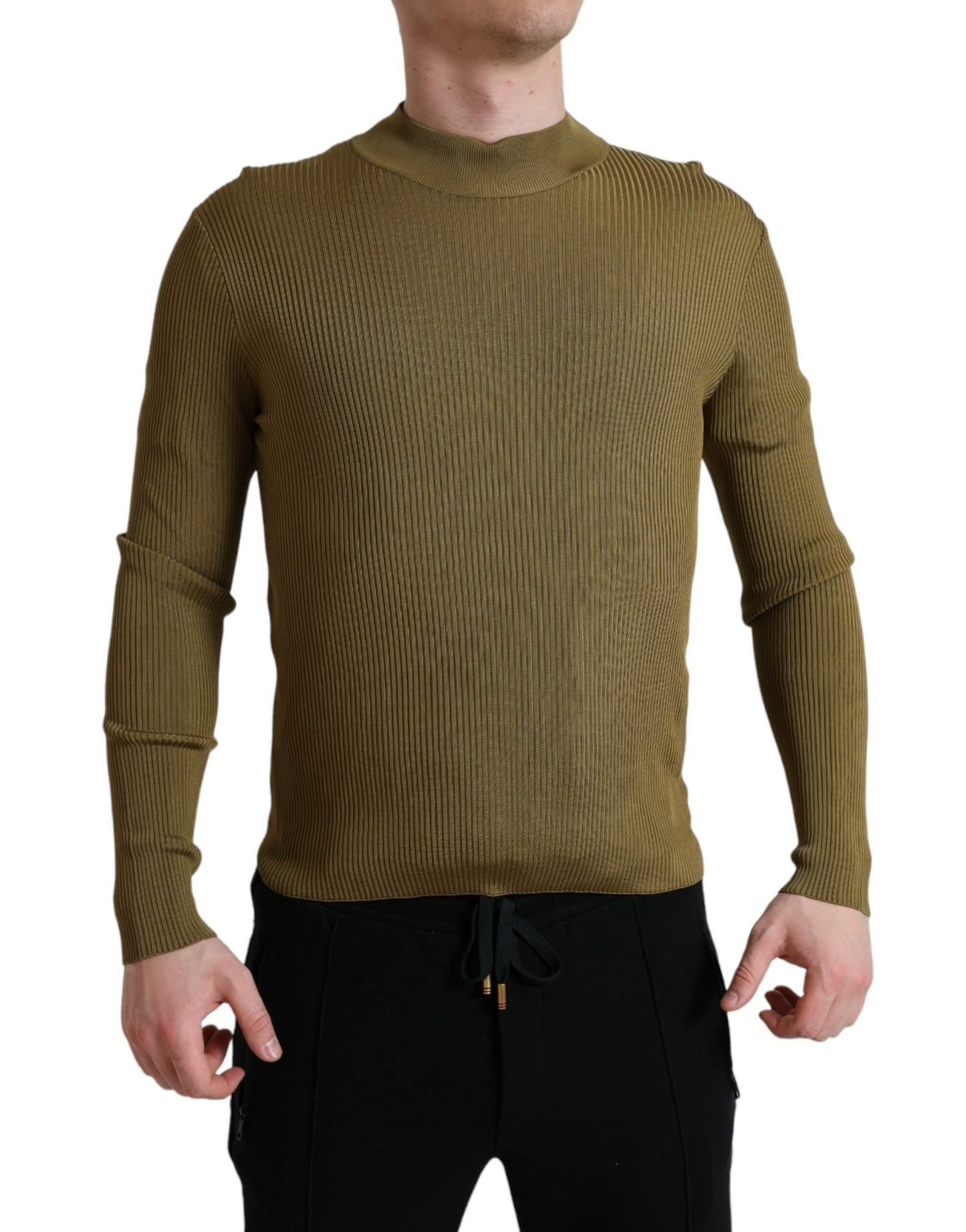 Dolce &amp; Gabbana Army Green Viscose Crew Neck -neulepusero