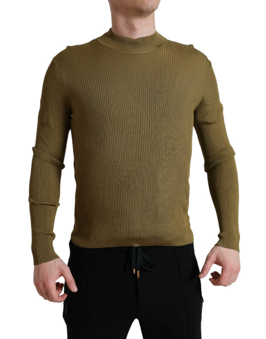 Dolce &amp; Gabbana Army Green Viscose Crew Neck Sweater