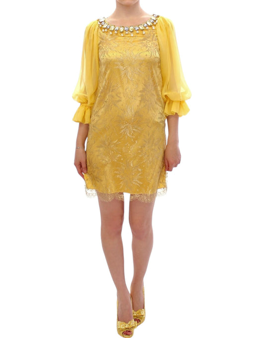 Dolce &amp; Gabbana Yellow lace mini dress with crystal embellishment