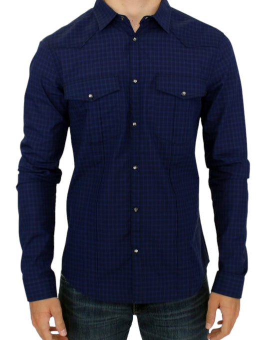 Costume National Chic blue checked cotton casual shirt