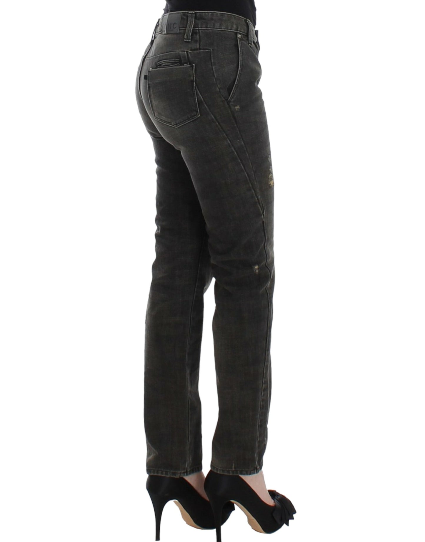 Costume National Smooth Gray Straight Leg Distressed Jeans