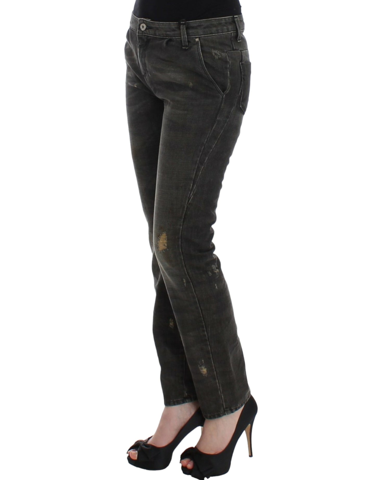 Costume National Smooth Gray Straight Leg Distressed Jeans