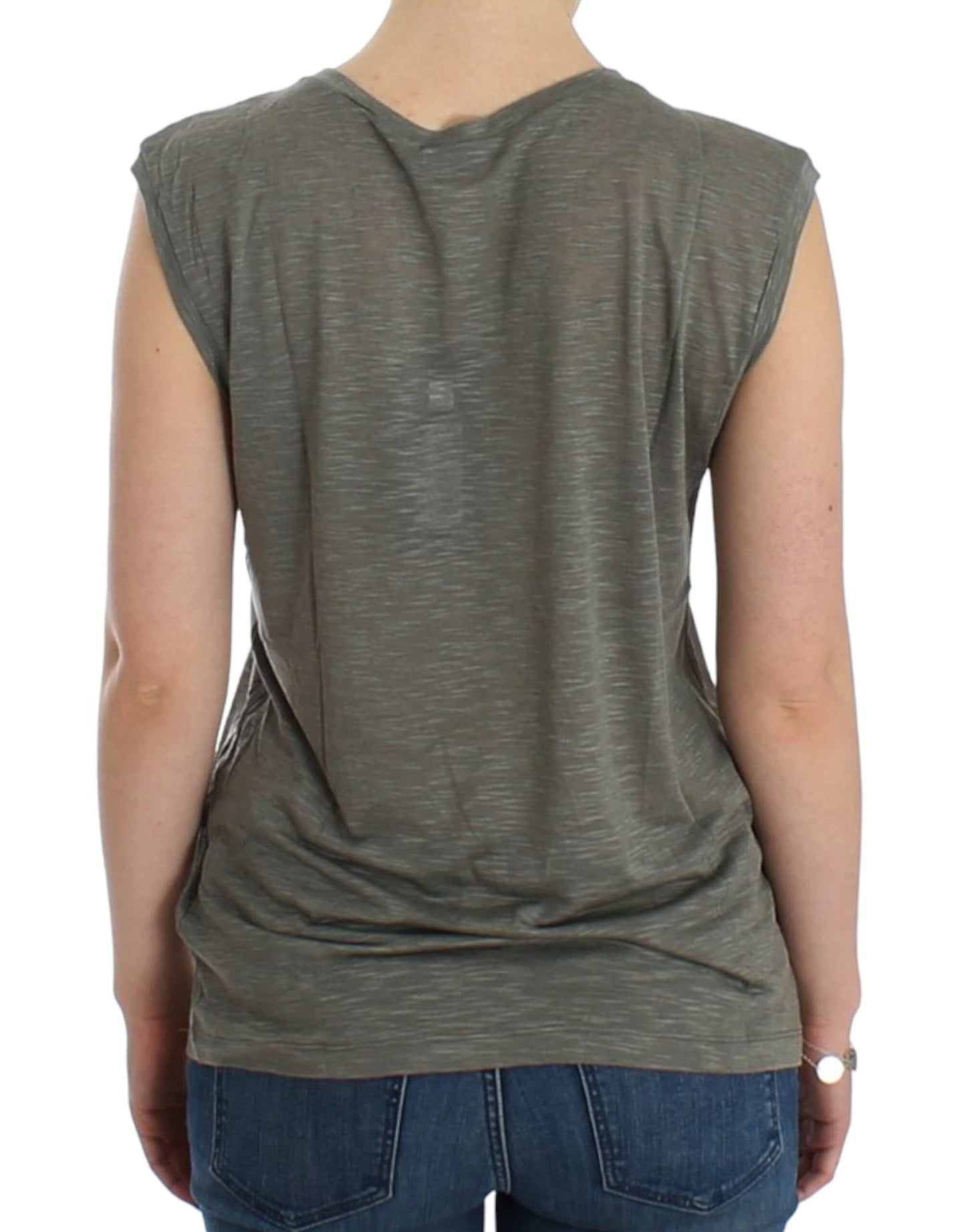 Costume National Chic sleeveless grey top with blue trim