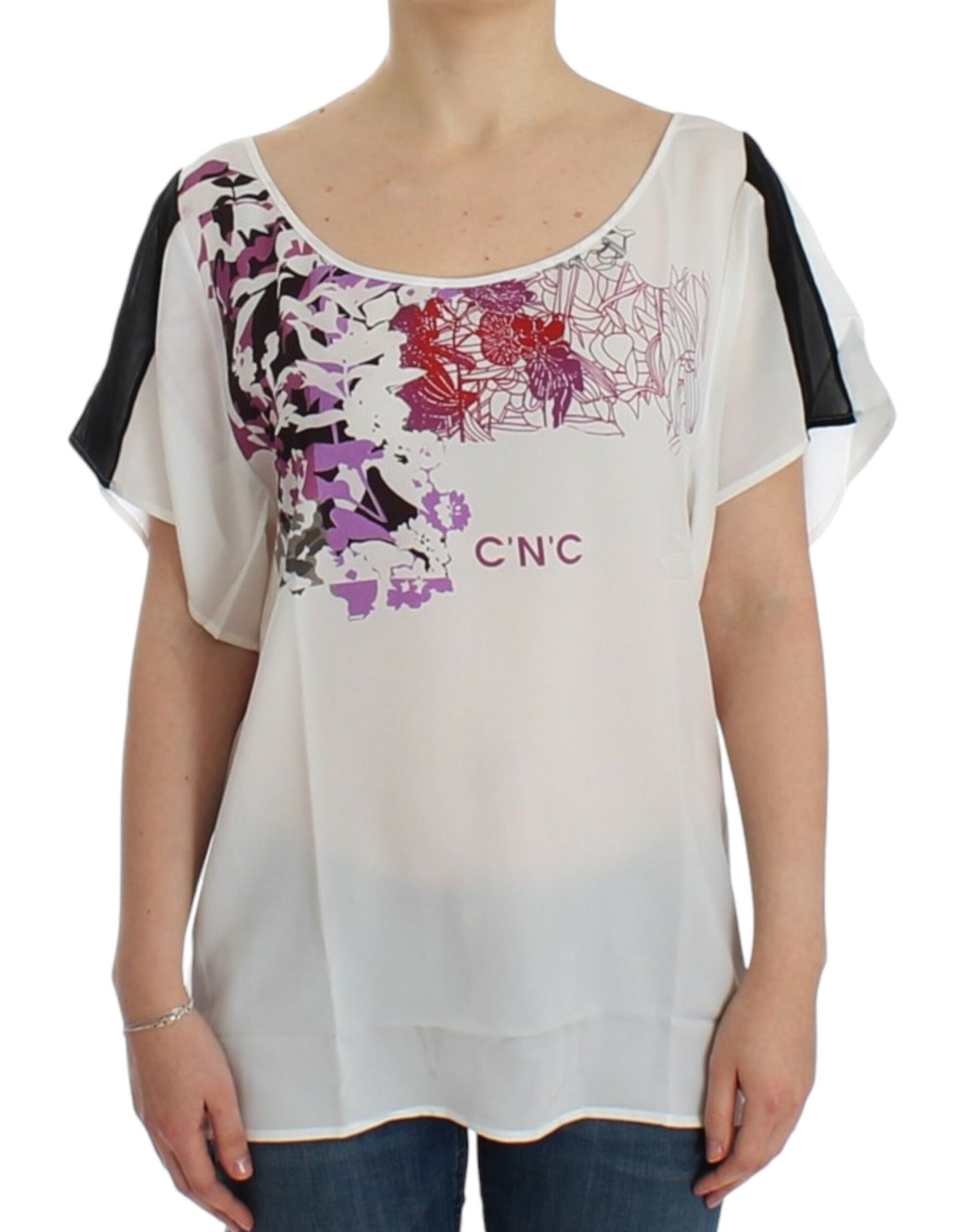 Costume National Chic white T-shirt with V-neck and motif print