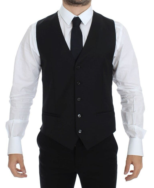 Dolce &amp; Gabbana Elegant Black Wool Silk Dress Vest