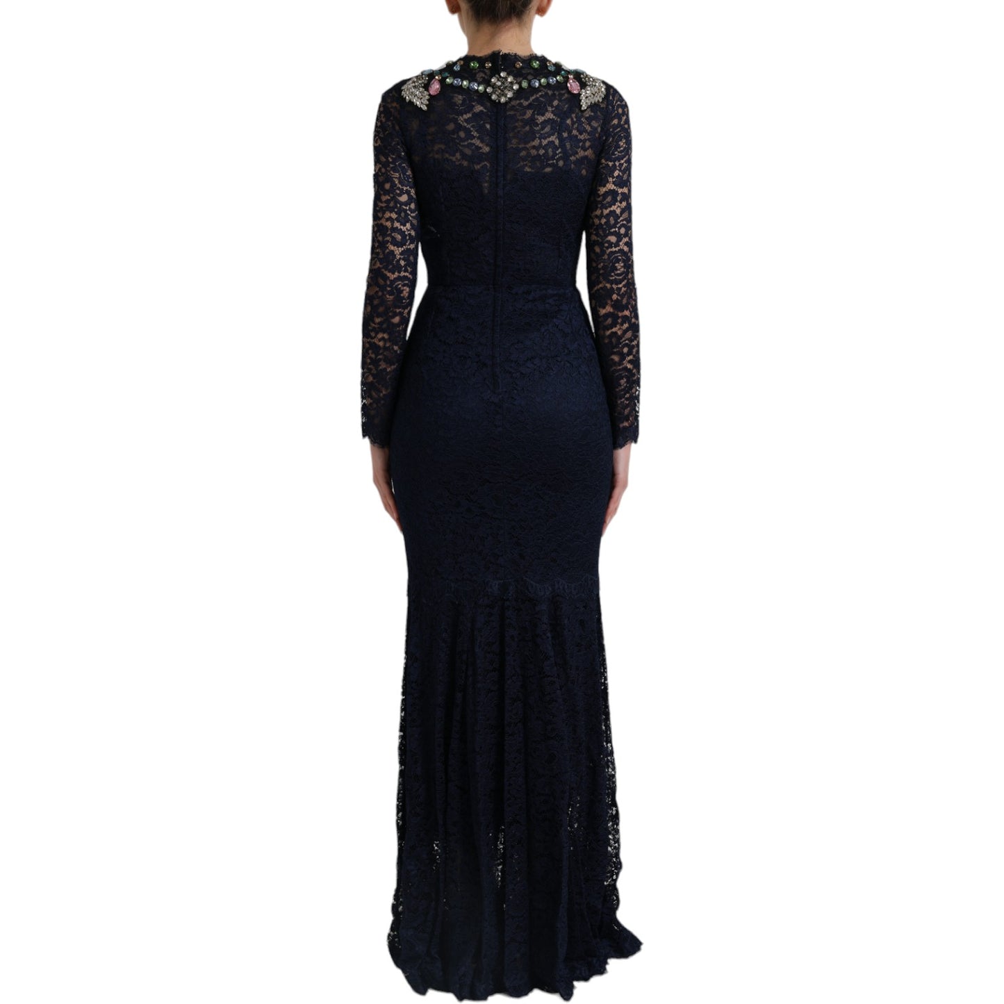 Dolce &amp; Gabbana Crystal Embellished Navy Blue Flared Dress