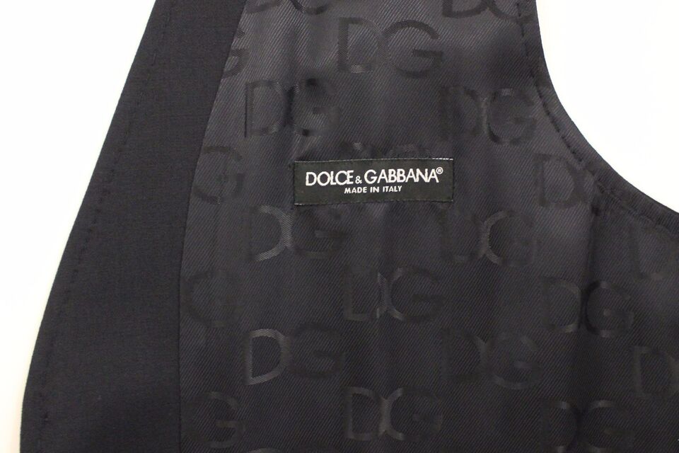 Dolce &amp; Gabbana Elegant Gray Striped Wool Silk Dress Vest