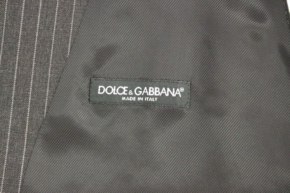 Dolce &amp; Gabbana tyylikäs harmaa raidallinen villamekkoliivi