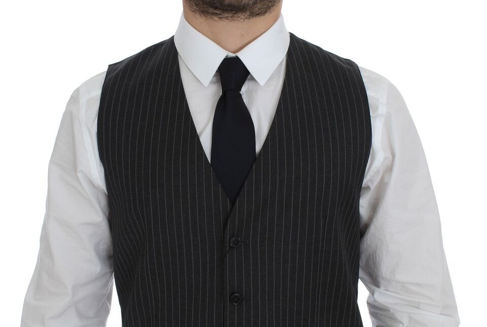 Dolce &amp; Gabbana Elegant Gray Striped Wool Dress Vest