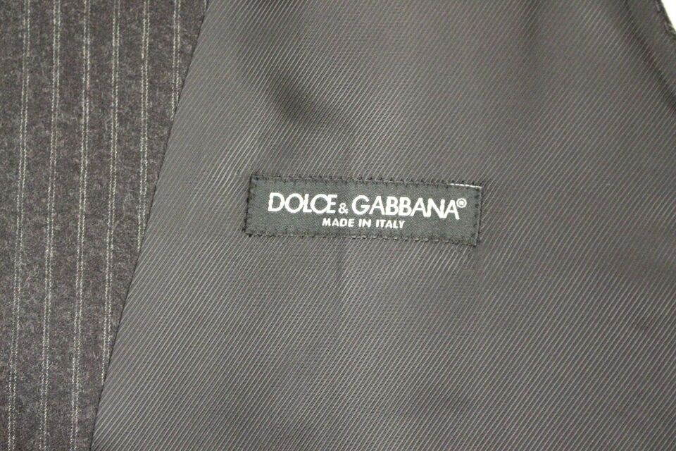 Dolce &amp; Gabbana tyylikäs harmaa raidallinen villamekkoliivi