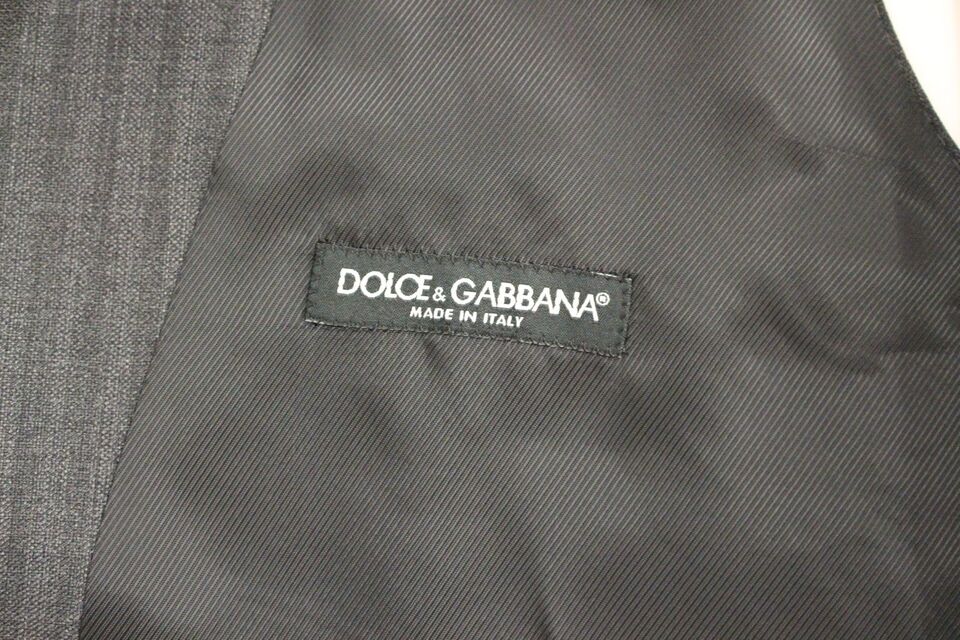 Dolce & Gabbana Elegantes Graues gestreiftes Wollkleid Weste