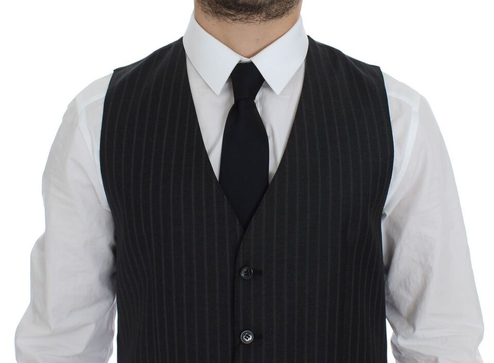 Dolce &amp; Gabbana Elegant Gray Striped Wool Dress Vest