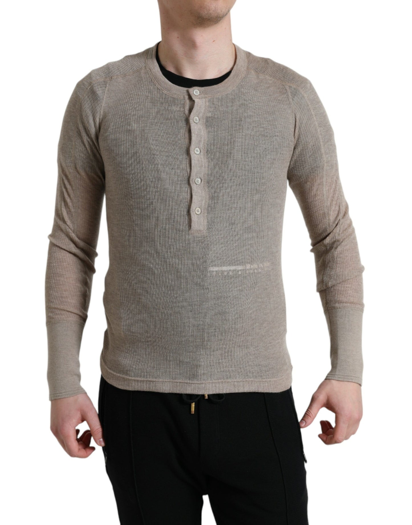 Dolce &amp; Gabbana Elegant Henley Cashmere villapaita beige