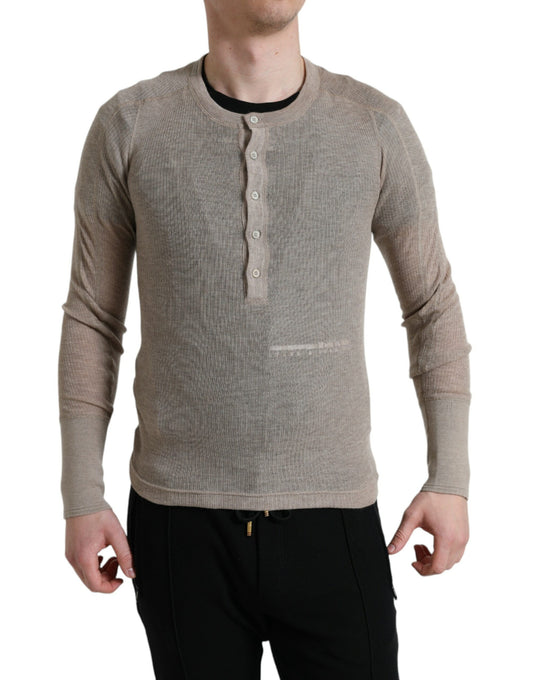 Dolce &amp; Gabbana Elegant Henley Cashmere Sweater in Beige