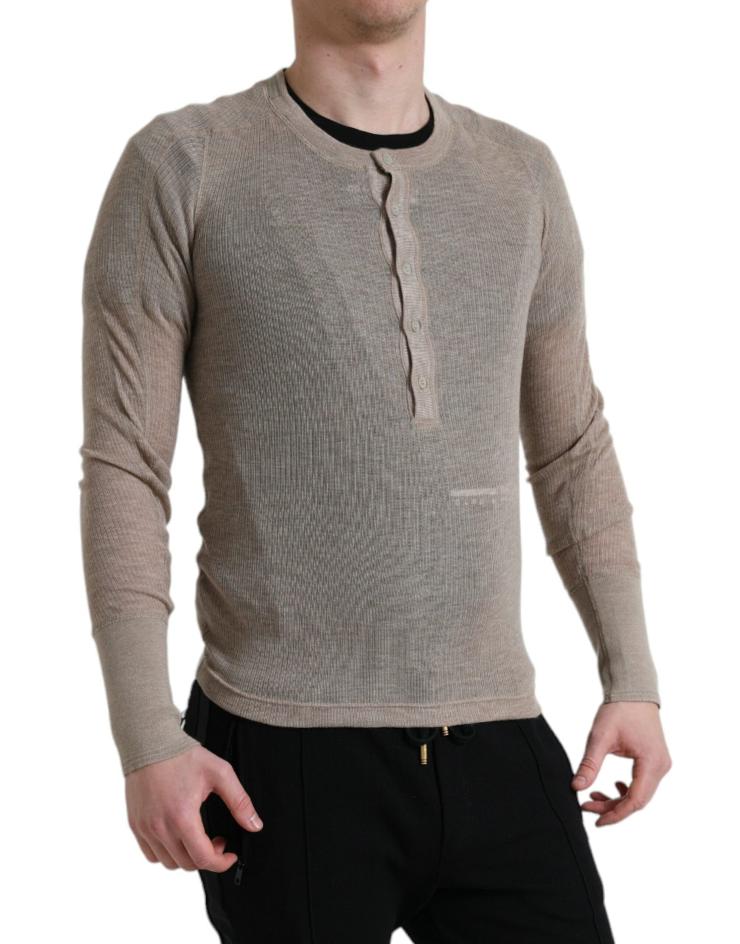 Dolce &amp; Gabbana Elegant Henley Cashmere villapaita beige