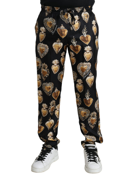 Dolce &amp; Gabbana Chic silk pajama pants with heart pattern