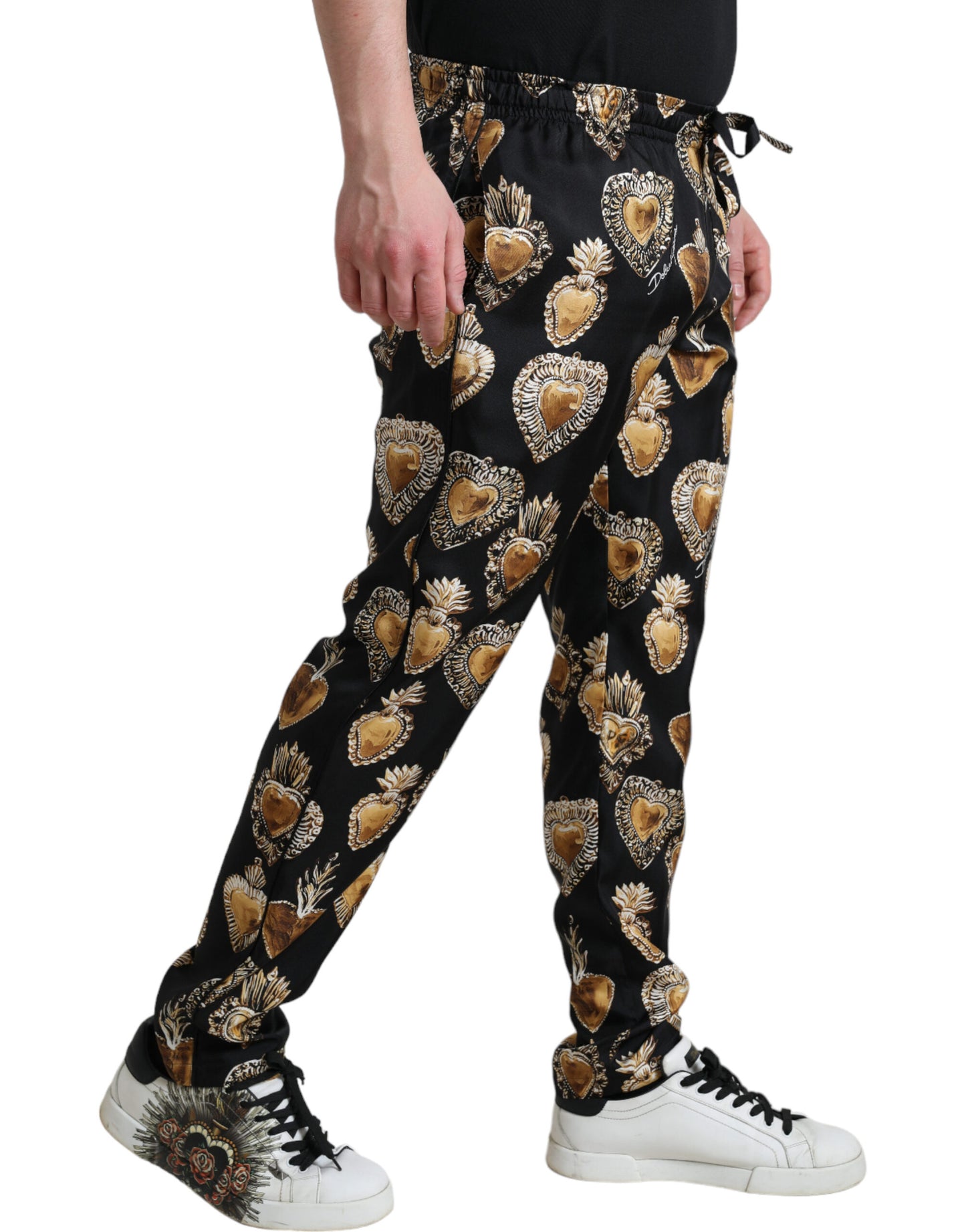 Dolce &amp; Gabbana Chic silk pajama pants with heart pattern