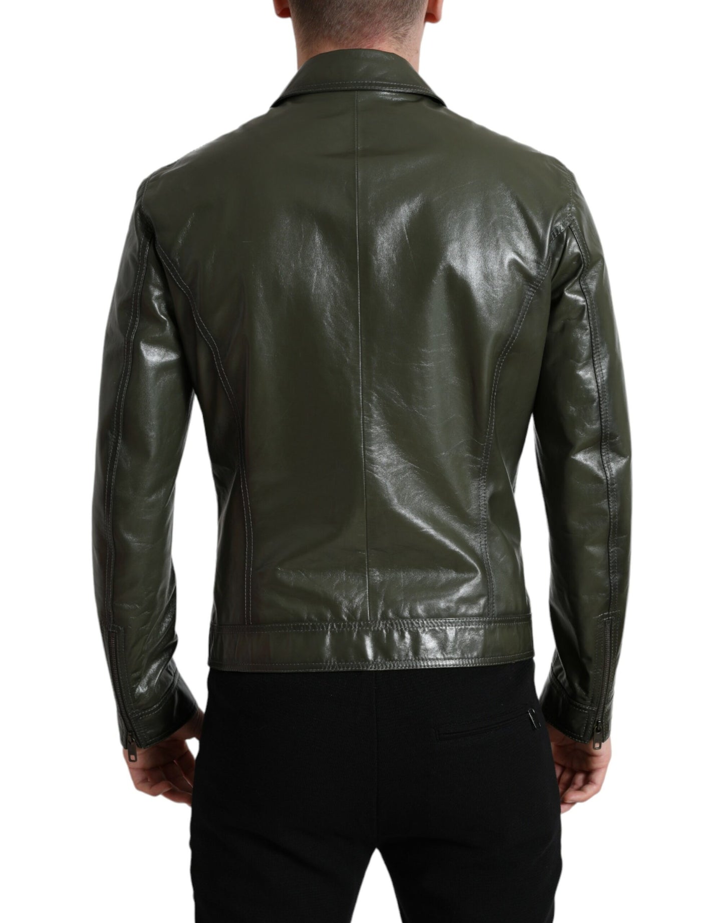 Dolce &amp; Gabbana Emerald Green Elegance Leather Biker Jacket