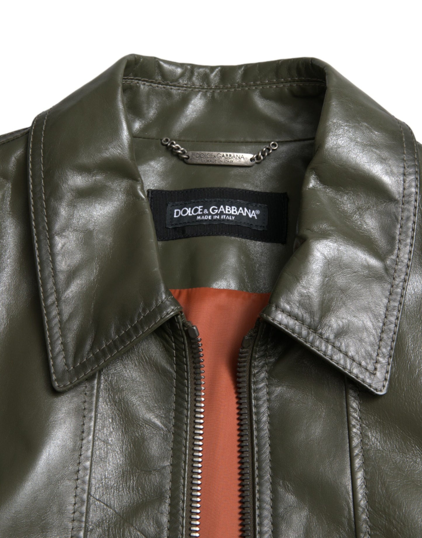 Dolce &amp; Gabbana Emerald Green Elegance Leather Biker Jacket