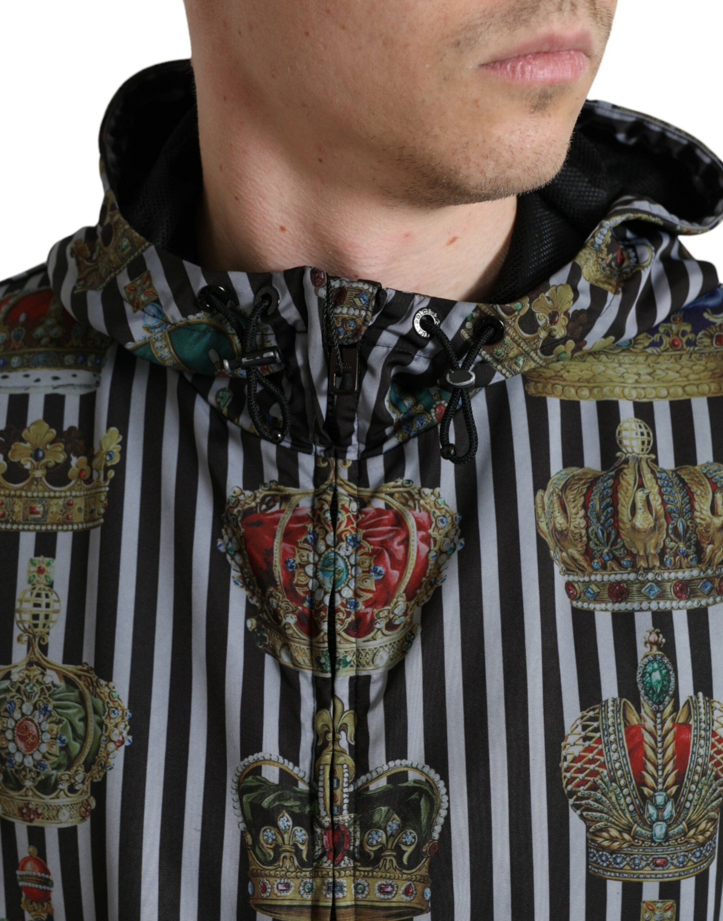 Dolce & Gabbana Schicke schwarz-weiße Tech-Jacke mit Kapuze