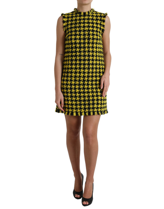 Dolce &amp; Gabbana Yellow Houndstooth Knit Chic minihame