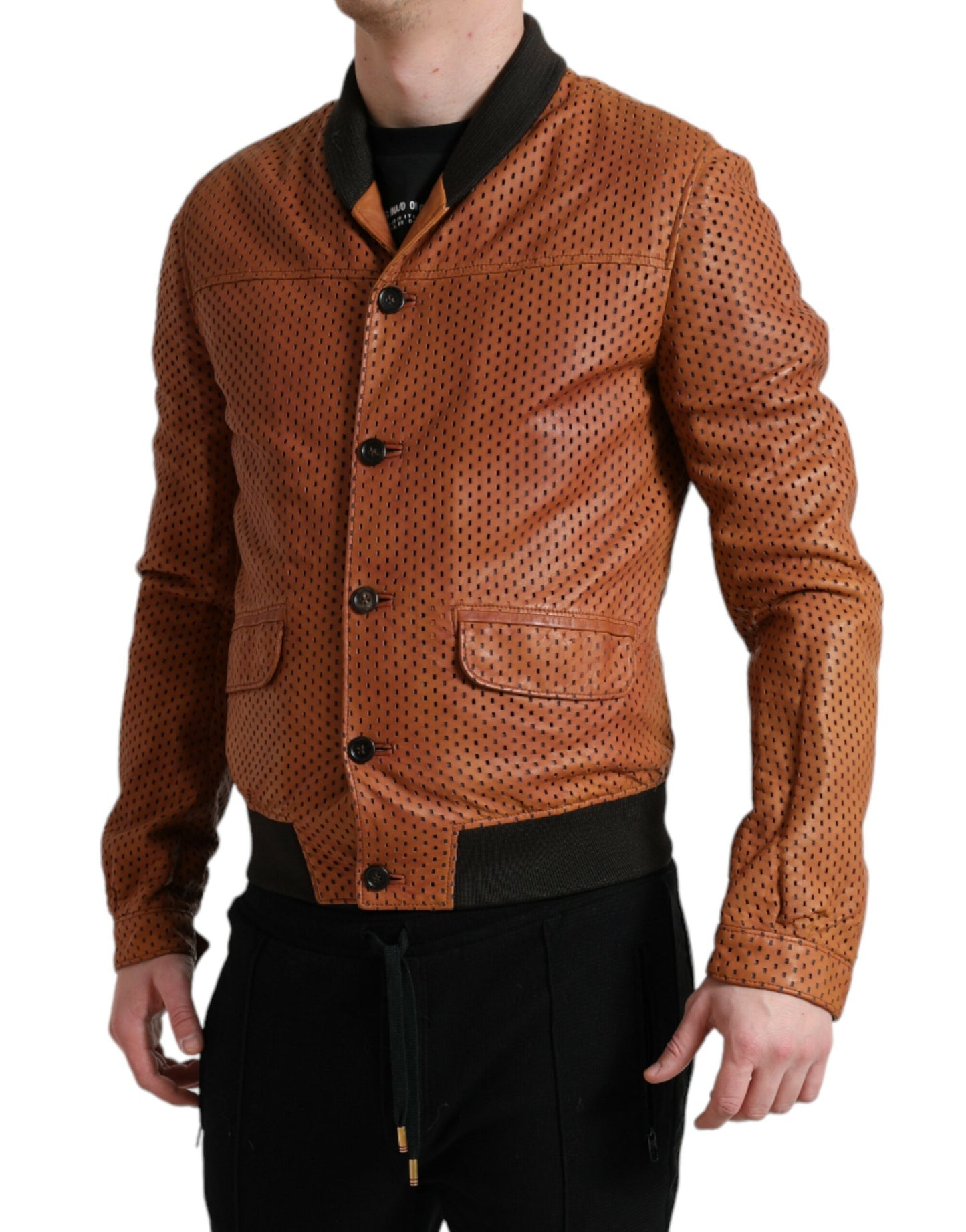 Dolce & Gabbana Elegante Bomberjacke aus Leder mit Perforation