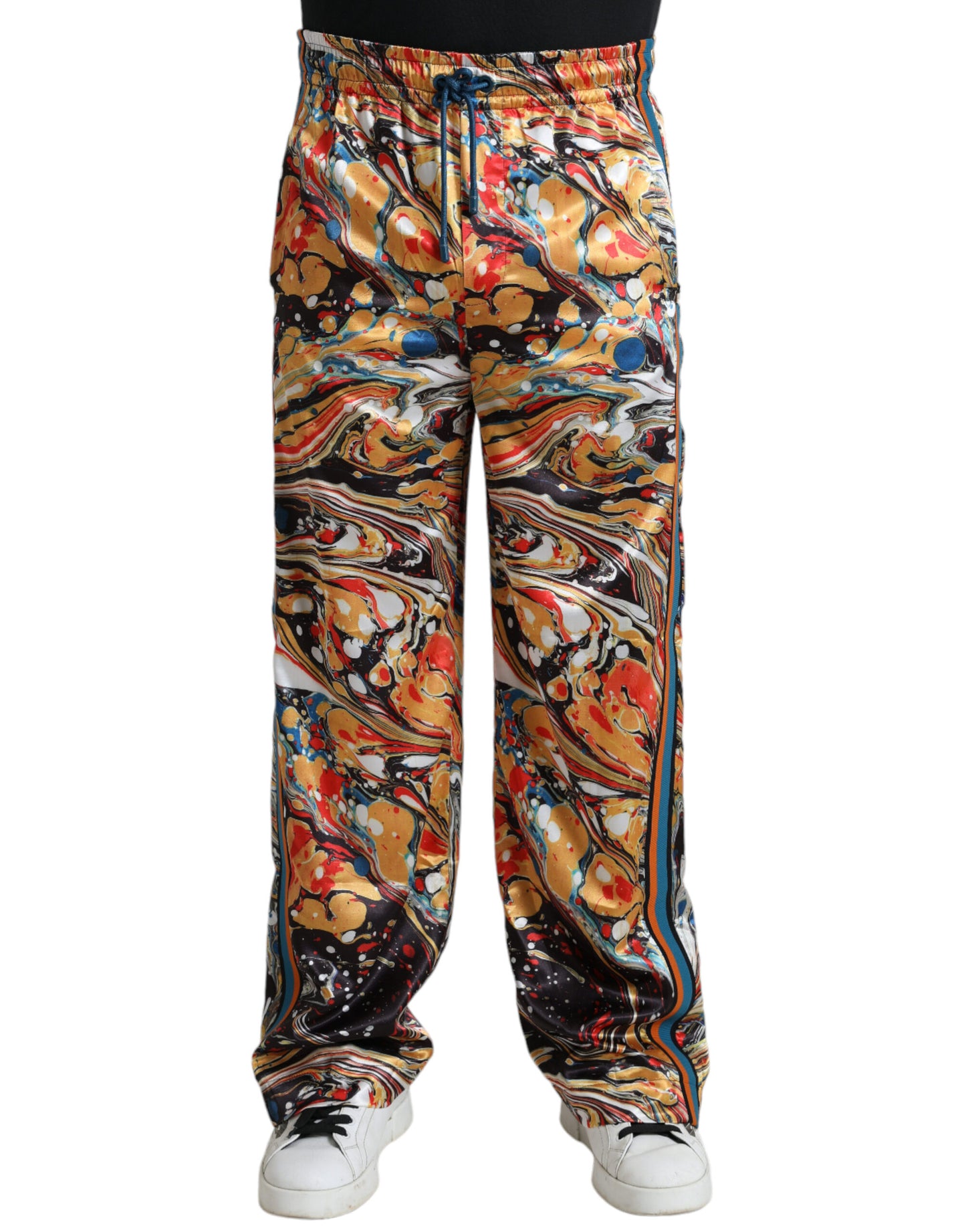 Dolce &amp; Gabbana Elegant satin track pants in multicolor marble