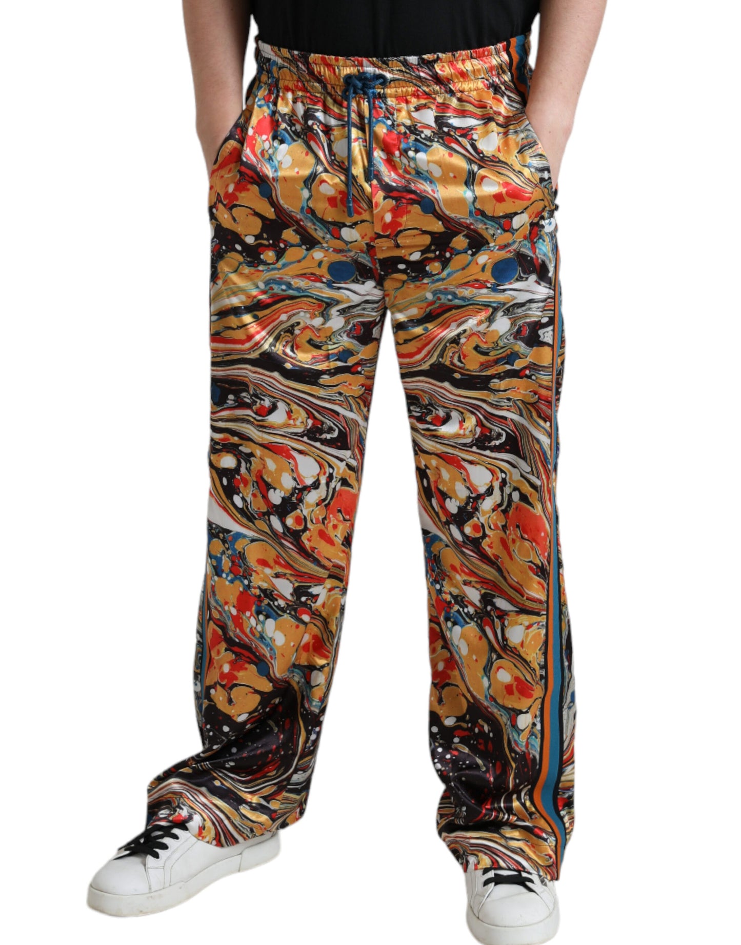 Dolce &amp; Gabbana Elegant satin track pants in multicolor marble