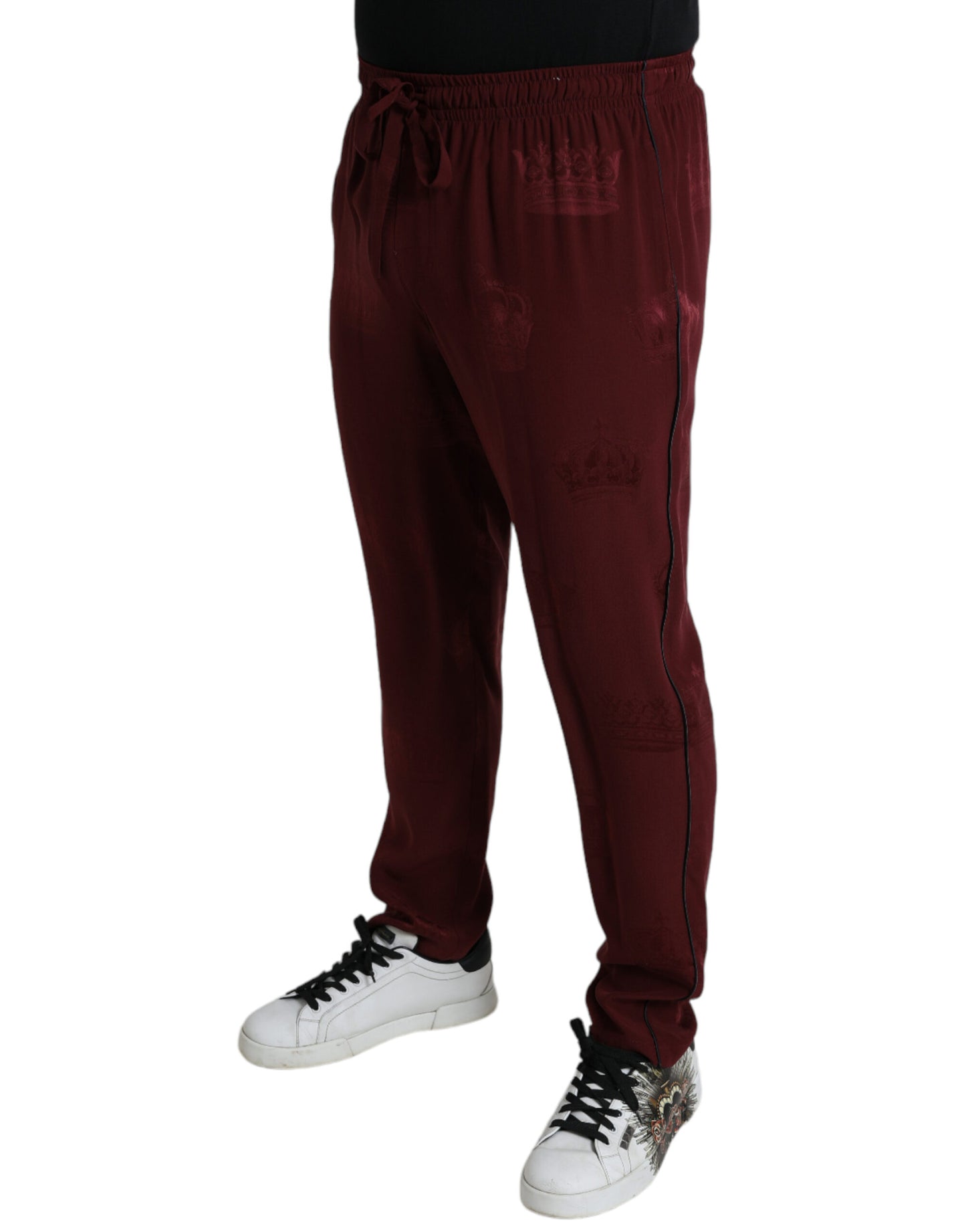 Dolce &amp; Gabbana Elegant maroon silk pajama pants with crown motif