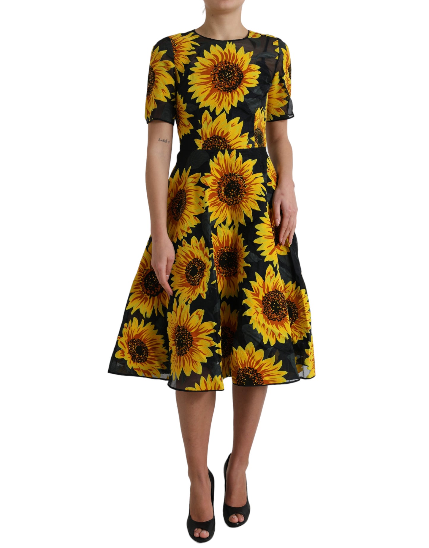 Dolce &amp; Gabbana kesäinen auringonkukan A-linjainen midimekko