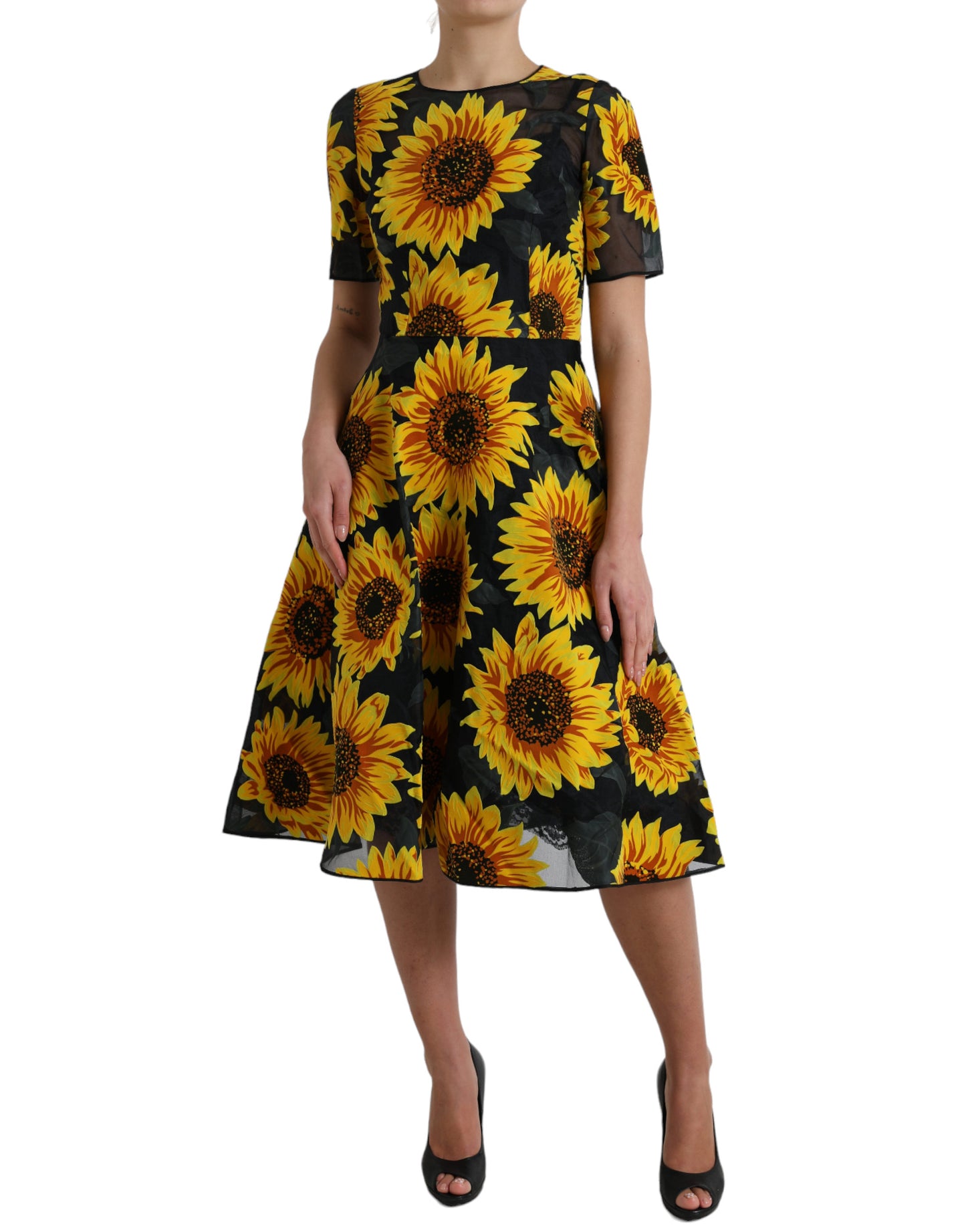 Dolce &amp; Gabbana kesäinen auringonkukan A-linjainen midimekko