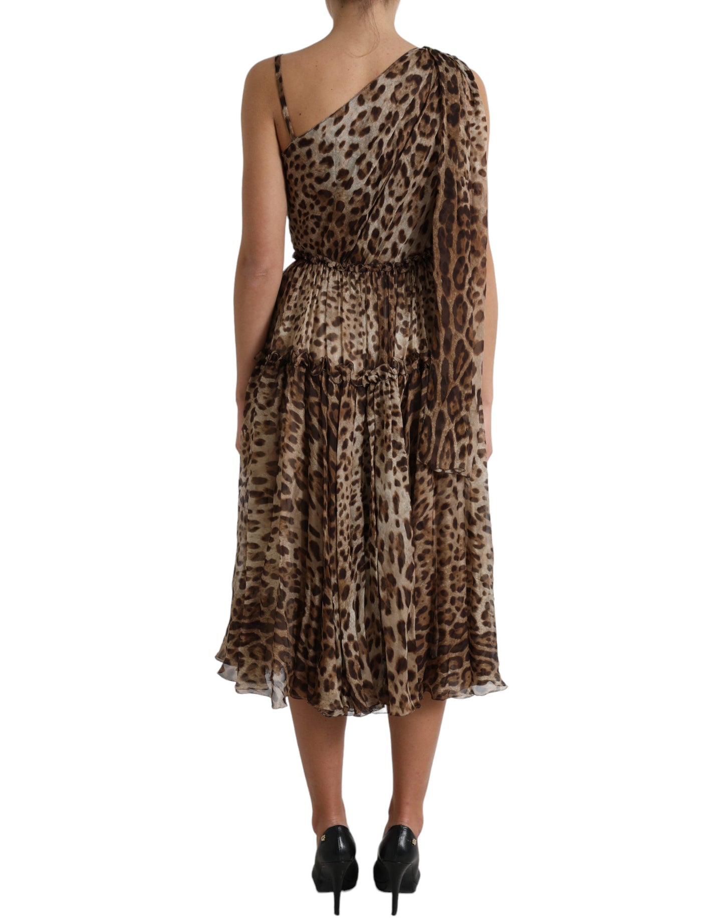 Dolce & Gabbana Elegantes One-Shoulder Leopard Midikleid