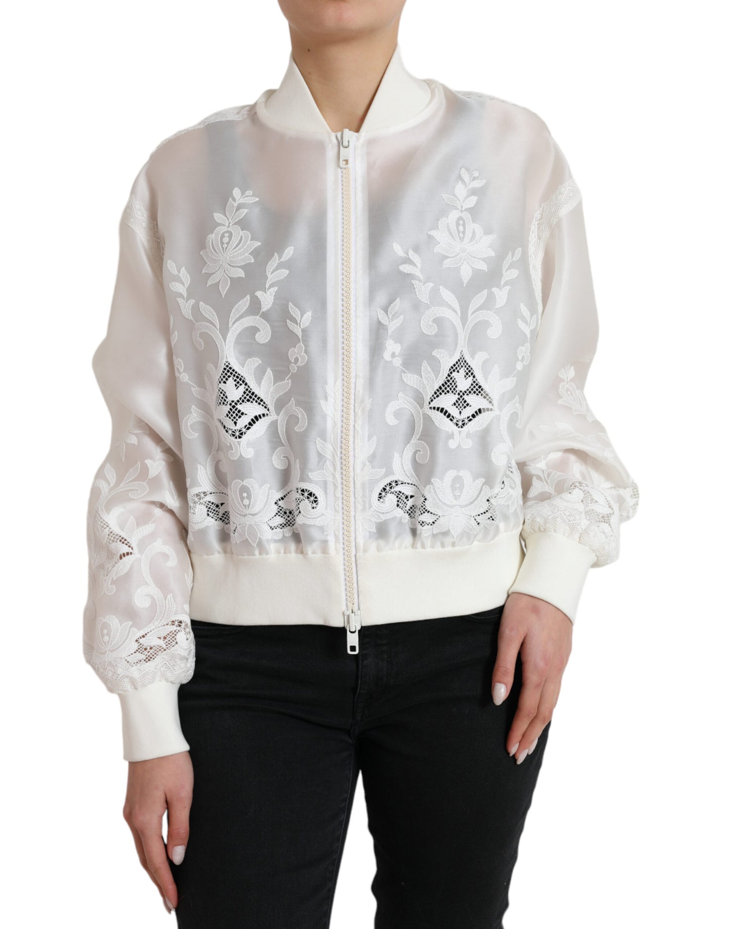 Dolce &amp; Gabbana Elegantti valkoinen silkki bomber-takki