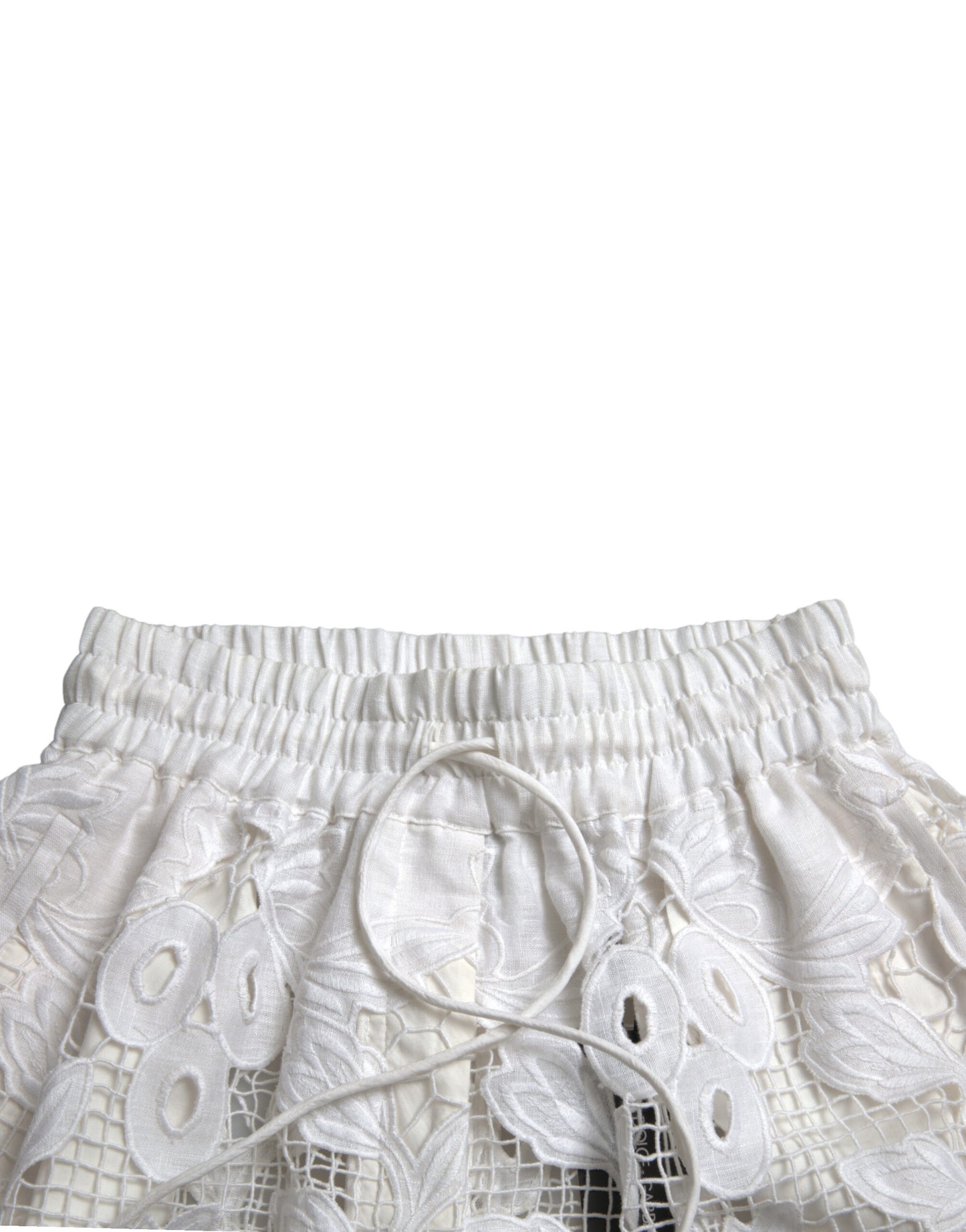 Dolce & Gabbana Schicke Shorts aus Spitze mit hoher Taille in reinem Weiß