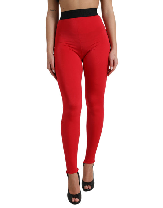 Dolce &amp; Gabbana Elegant Red High Waist Leggings