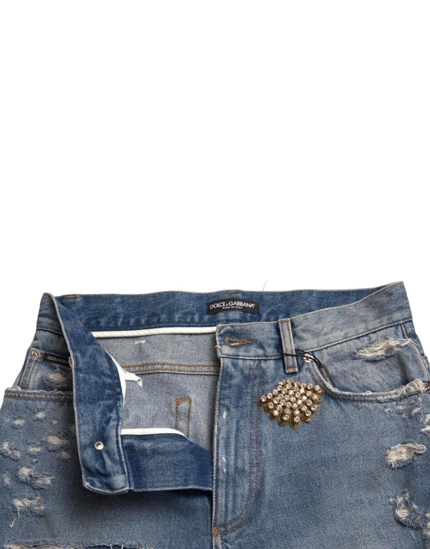 Dolce & Gabbana Bermuda Denim Shorts mit hoher Taille und Verzierungen