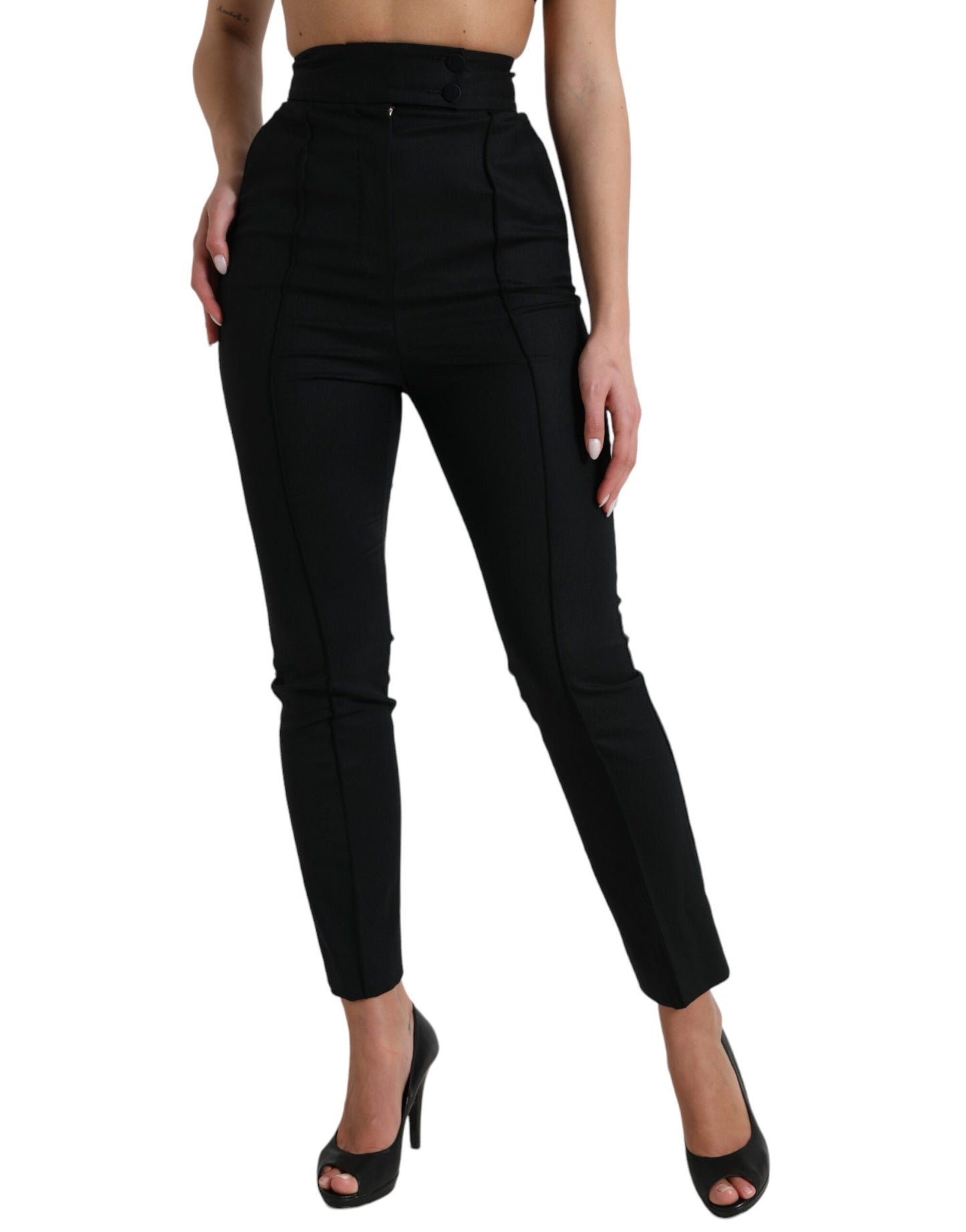 Dolce &amp; Gabbana Elegant tapered wool trousers with high waist