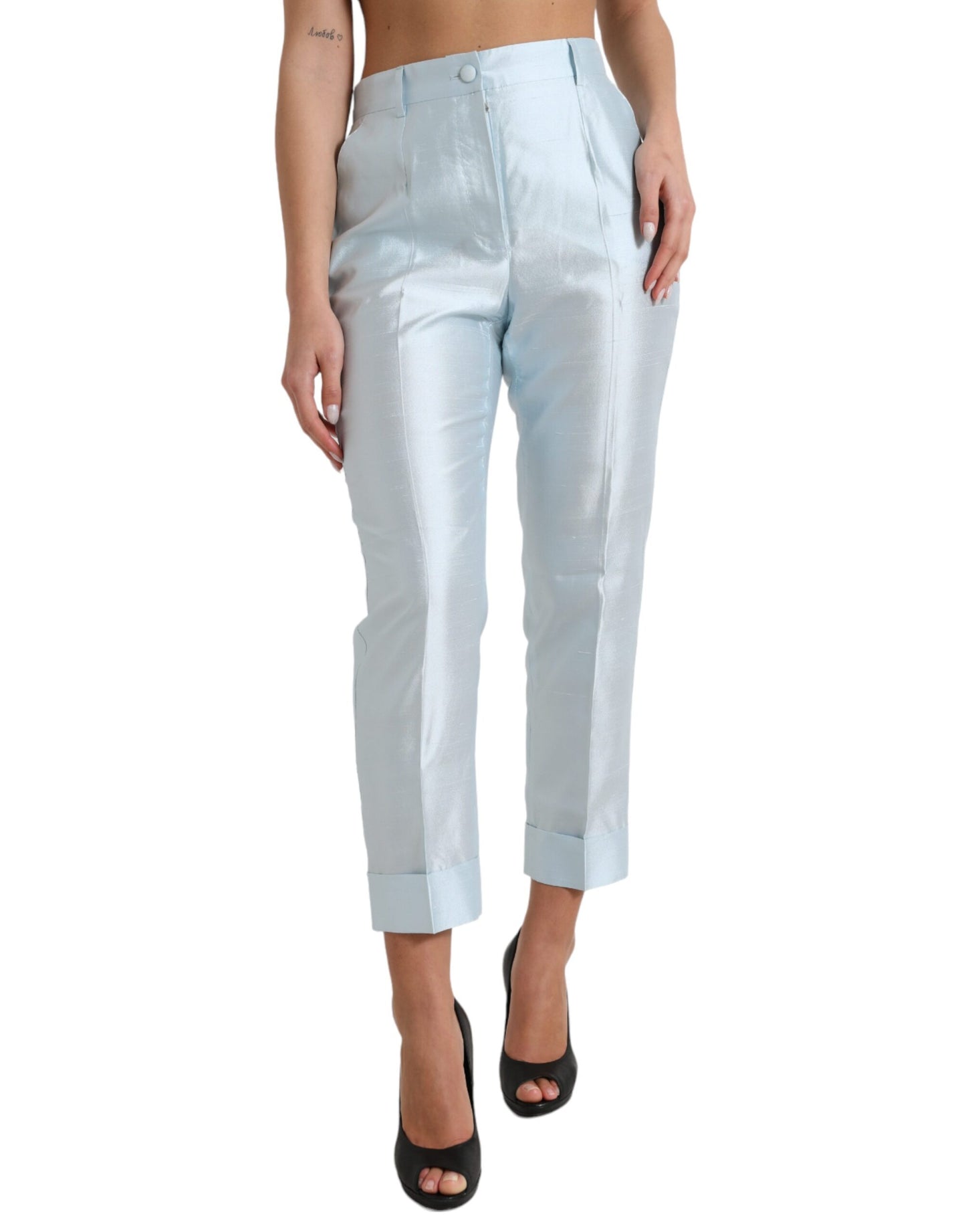 Dolce &amp; Gabbana Chic sky blue cropped pants with high waist