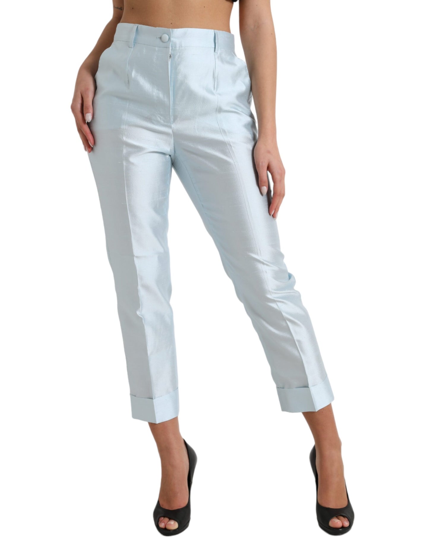 Dolce &amp; Gabbana Chic sky blue cropped pants with high waist